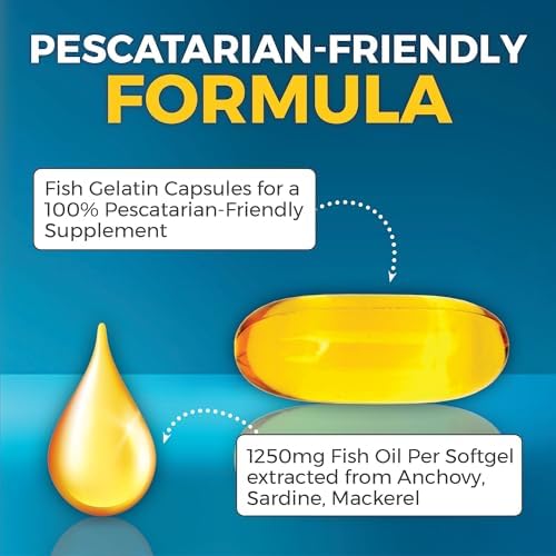 Triple Strength Omega 3 Fish Oil Supplement for Women and Men   2500 mg High Potency  Easy to Absorb Re esterified Triglyceride Form  Pescatarian Friendly DPA EPA DHA Omega 3 Supplement  180 Softgels