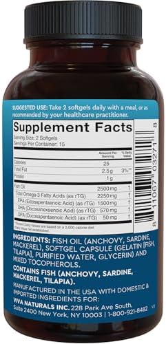 Triple Strength Omega 3 Fish Oil Supplement for Women and Men   2500 mg High Potency  Easy to Absorb Re esterified Triglyceride Form  Pescatarian Friendly DPA EPA DHA Omega 3 Supplement  180 Softgels