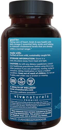 Viva Naturals Aceite de pescado, 180 cápsulas blandas, triple concentración, 2200 mg, vitaminas de origen sostenible y natural, ácidos grasos omega 3 incluyendo EPA y DHA, no provoca eructos