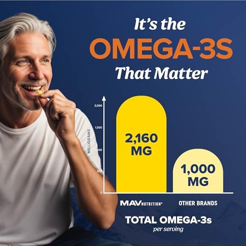 Triple Strength Omega 3 Fish Oil 3600 mg   EPA & DHA   Over 2100mg Omega 3 Fatty Acids   1300mg EPA   860mg DHA   Best Essential Fatty Acids   Premium Wild Caught & Burpless Fish Oil   120 Ct