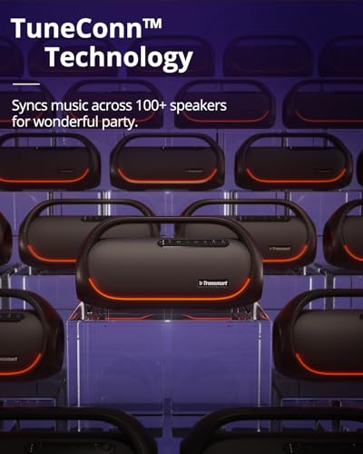 Tronsmart Upgraded Bang 60W Bluetooth Speakers with Subwoofer IPX6 Waterproof Loud Bluetooth Speaker with 7 Color Light 15H Playtime Custom EQ Portable Speaker with Handle for Outdoor Party