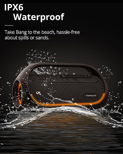 Tronsmart Upgraded Bang 60W Bluetooth Speakers with Subwoofer IPX6 Waterproof Loud Bluetooth Speaker with 7 Color Light 15H Playtime Custom EQ Portable Speaker with Handle for Outdoor Party
