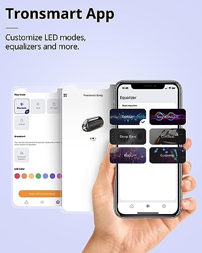 Tronsmart Upgraded Bang 60W Bluetooth Speakers with Subwoofer IPX6 Waterproof Loud Bluetooth Speaker with 7 Color Light 15H Playtime Custom EQ Portable Speaker with Handle for Outdoor Party