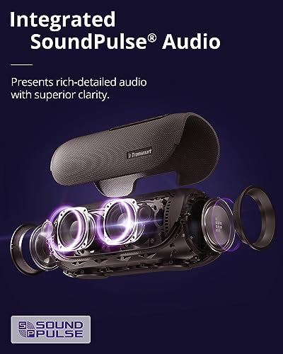 Tronsmart Upgraded Bang 60W Bluetooth Speakers with Subwoofer  IPX6 Waterproof Loud Bluetooth Speaker with 7 Color Light  15H Playtime  Custom EQ  Portable Speaker with Handle for Outdoor  Party