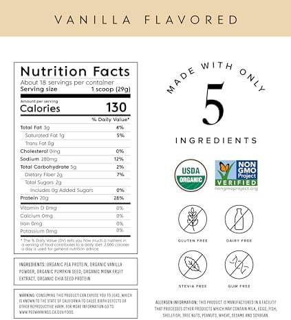 Truvani Plant Based Protein Powder   Vanilla   20g Organic Pea Protein   18 Servings   Vegan & Keto   Gluten & Dairy Free   Low Carb   No Added Sugar