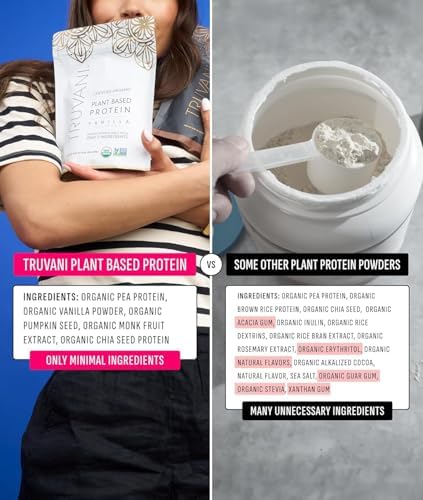 Truvani Plant Based Protein Powder   Vanilla   20g Organic Pea Protein   18 Servings   Vegan & Keto   Gluten & Dairy Free   Low Carb   No Added Sugar