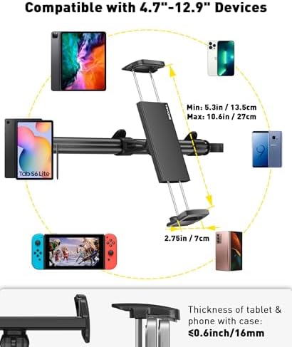 Tryone Car Tablet Holder Mount for iPad  Headrest Tablet Stand for Car Back Seat Compatible with iPad Pro Air Mini   Galaxy Tab   Kindle Fire HD   Switch OLED or Other 4 7 16 1 Devices