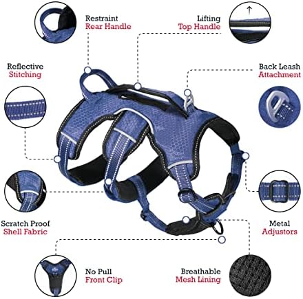 Tuff Pupper Escape Proof No Escape Dog Harness   5 Point Adjustable Fit Harness for Dogs   Padded Dog Harnesses   Handle Dog Lift Harnesses