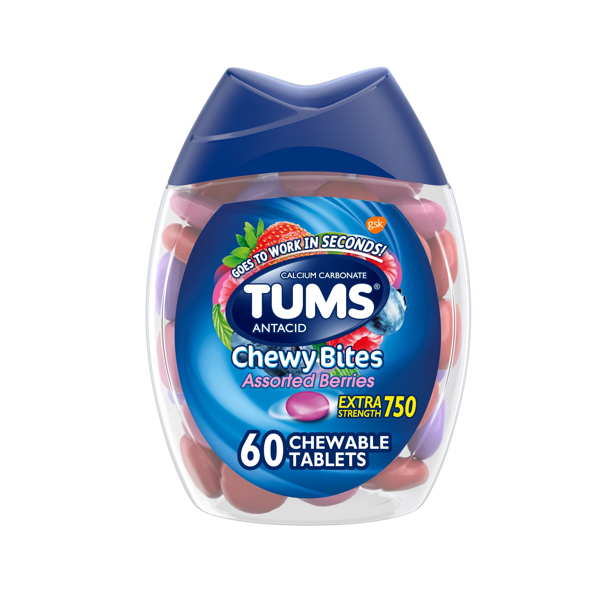 Tums Chewy Bites Heartburn Relief Chewable Antacid Tablets  Berry  60 Ct