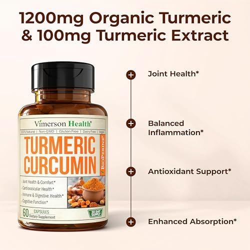 Turmeric Curcumin Supplement with Black Pepper Extract   High Potency Organic Turmeric 1200mg & 95  Curcuminoids for Joint & Digestive Health   Joint Support Supplement   60 Vegan Curcuma Capsules