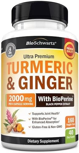 Curcumina de cúrcuma con BioPerine 1500 mg - Apoyo inflamatorio saludable y articular natural con 95% de curcuminoides estandarizados para potencia y absorción, cápsulas sin OMG, sin gluten con pimienta negra.