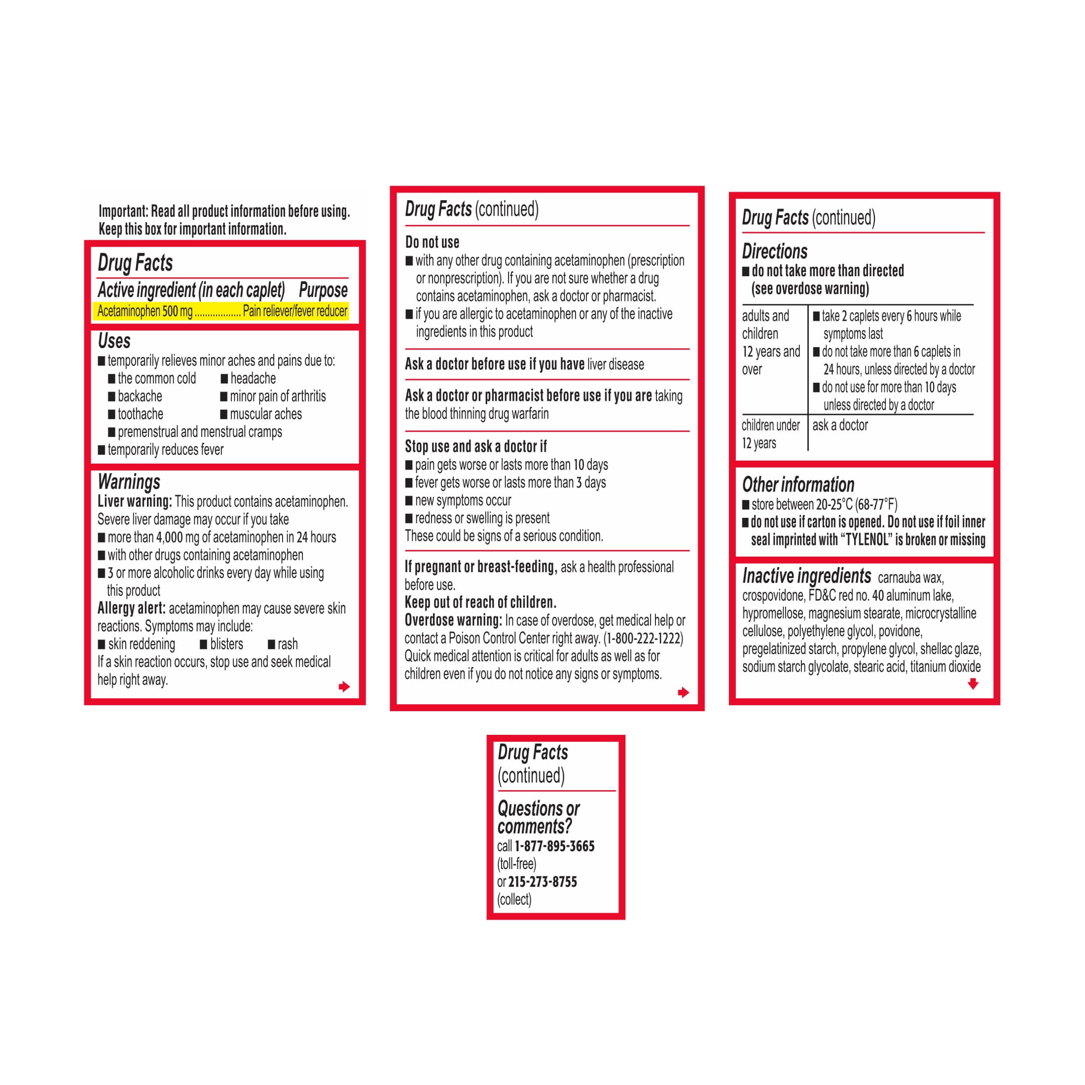 Tylenol Extra Strength 500mg Acetaminophen Caplets  50 Ct