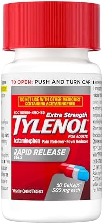 Tylenol Extra Strength Acetaminophen Rapid Release Gels  Extra Strength Pain Reliever & Fever Reducer  Gelcaps with Laser Drilled Holes  500 mg Acetaminophen  50 ct