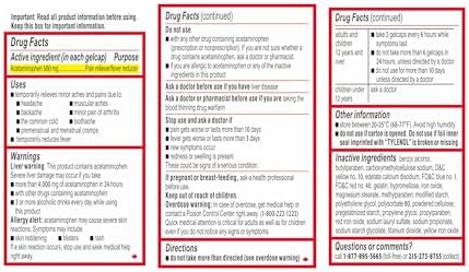 Tylenol Extra Strength Acetaminophen Rapid Release Gels  Extra Strength Pain Reliever & Fever Reducer  Gelcaps with Laser Drilled Holes  500 mg Acetaminophen  50 ct