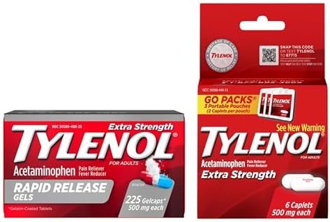 Tylenol Extra Strength Acetaminophen Rapid Release Gels  Extra Strength Pain Reliever & Fever Reducer  Gelcaps with Laser Drilled Holes  500 mg Acetaminophen  50 ct