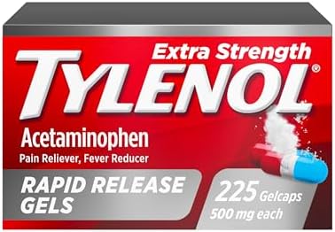 Tylenol Extra Strength Acetaminophen Rapid Release Gels  Fast  Strong Pain Relief  Fever Reducer Medicine  500 mg Gelcaps with Laser Drilled Holes for Fast Release  Value Size  225 Count