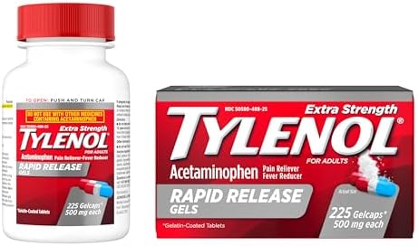Tylenol Extra Strength Acetaminophen Rapid Release Gels  Fast  Strong Pain Relief  Fever Reducer Medicine  500 mg Gelcaps with Laser Drilled Holes for Fast Release  Value Size  225 Count