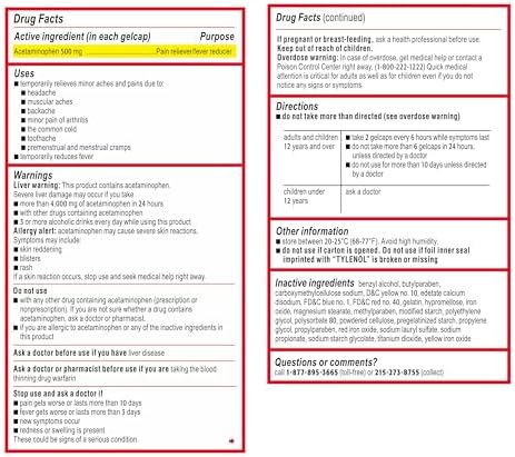 Tylenol Extra Strength Acetaminophen Rapid Release Gels  Fast  Strong Pain Relief  Fever Reducer Medicine  500 mg Gelcaps with Laser Drilled Holes for Fast Release  Value Size  225 Count