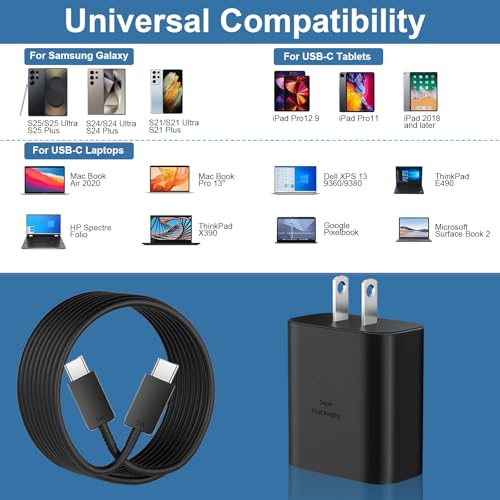 Type C Charger Fast Charging  45W USB C Super Fast Type C Wall Charger for Samsung Galaxy S25 Ultra/S25/S24 Ultra/S23 Ultra/S23/S22 Ultra/S22/S21/S20  PPS Android Charge Block with 8FT Cable
