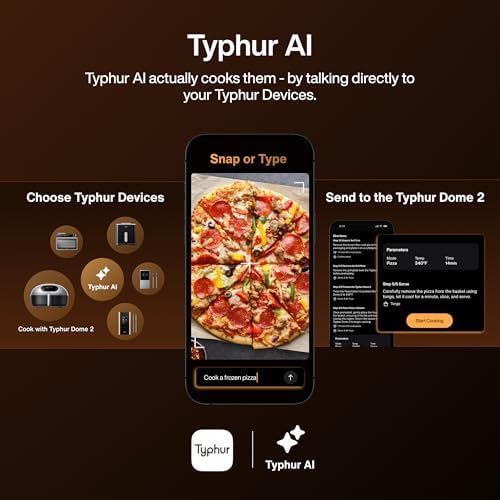 Typhur Dome 2 AI Smart Air Fryer  15 in 1 Large Flat Airfryer with Top & Bottom Heating  Self Cleaning Digital Fryer  PFAS Free Ceramic Basket  Fits a 12 Pizza or Steaks  Whisper Quiet  120V