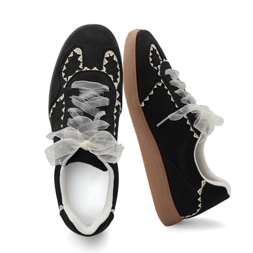 UBWDU Zapatillas de ballet de moda de encaje para mujer 2025 - Zapatos casuales de primavera con cordones de cinta de ganchillo