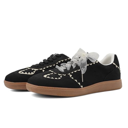 UBWDU Zapatillas de ballet de moda de encaje para mujer 2025 - Zapatos casuales de primavera con cordones de cinta de ganchillo