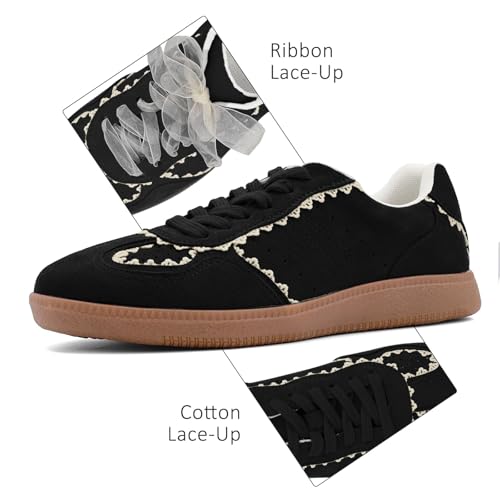 UBWDU Zapatillas de ballet de moda de encaje para mujer 2025 - Zapatos casuales de primavera con cordones de cinta de ganchillo
