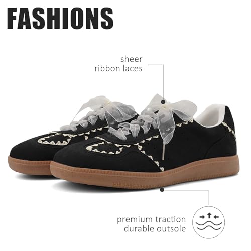 UBWDU Zapatillas de ballet de moda de encaje para mujer 2025 - Zapatos casuales de primavera con cordones de cinta de ganchillo