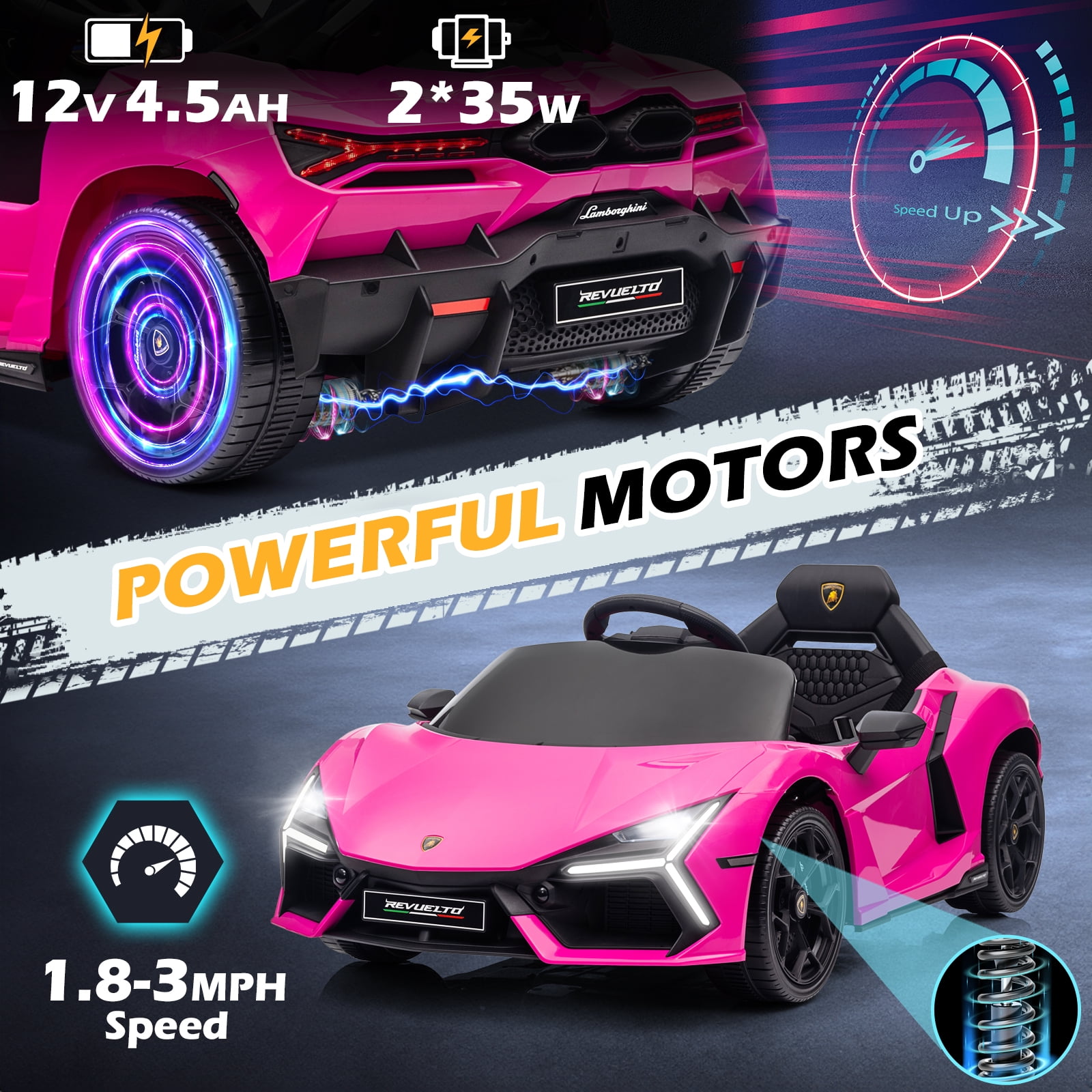 UBesGoo 12V Powered Ride on Car  Licensed Lamborghini Revuelto Electric Ride on Toys for Toddlers Kids  Remote Control  Pink