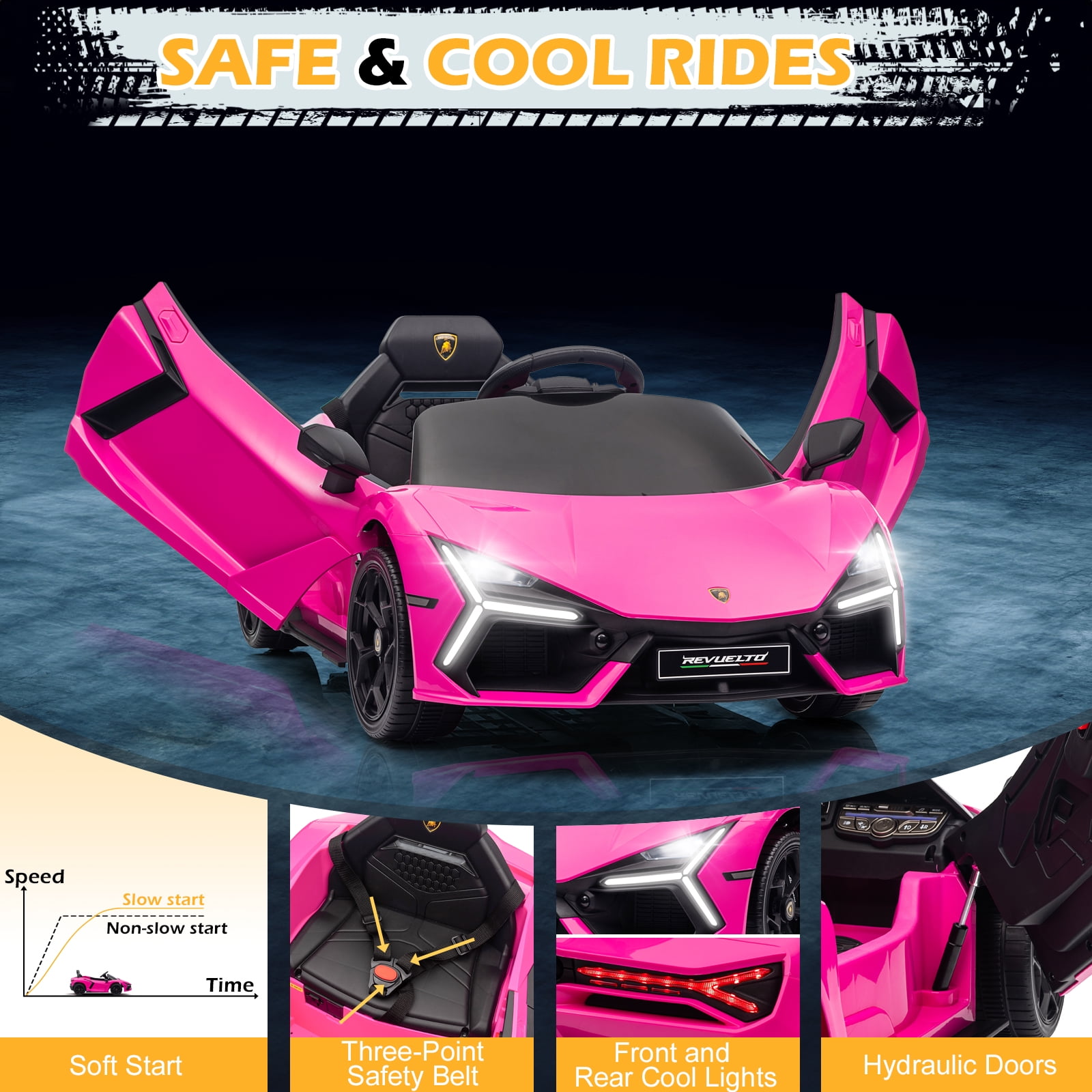 UBesGoo 12V Powered Ride on Car  Licensed Lamborghini Revuelto Electric Ride on Toys for Toddlers Kids  Remote Control  Pink