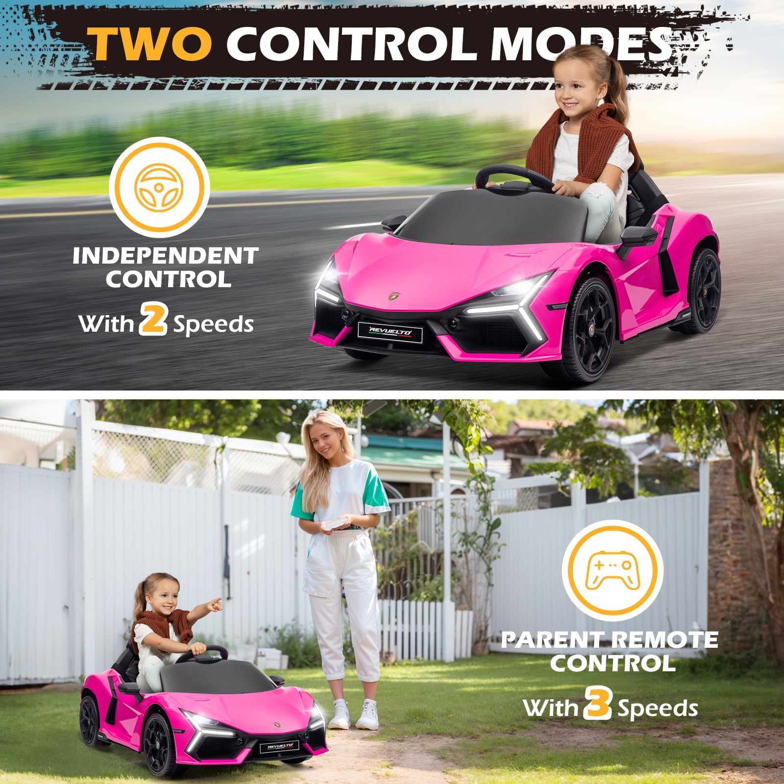 UBesGoo 12V Powered Ride on Car  Licensed Lamborghini Revuelto Electric Ride on Toys for Toddlers Kids  Remote Control  Pink