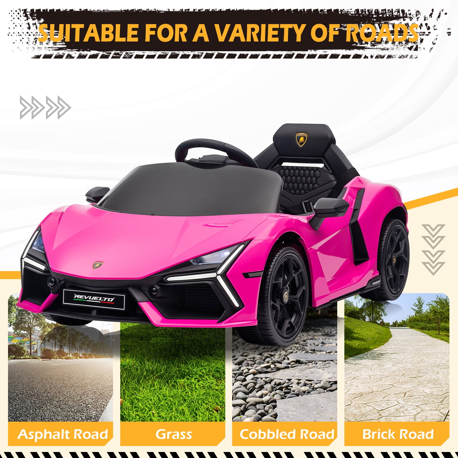 UBesGoo 12V Powered Ride on Car  Licensed Lamborghini Revuelto Electric Ride on Toys for Toddlers Kids  Remote Control  Pink