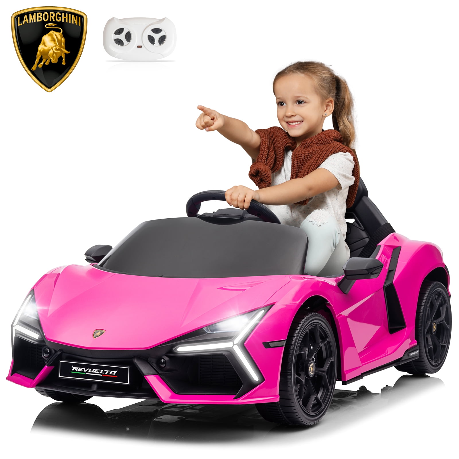 UBesGoo 12V Powered Ride on Car  Licensed Lamborghini Revuelto Electric Ride on Toys for Toddlers Kids  Remote Control  Pink