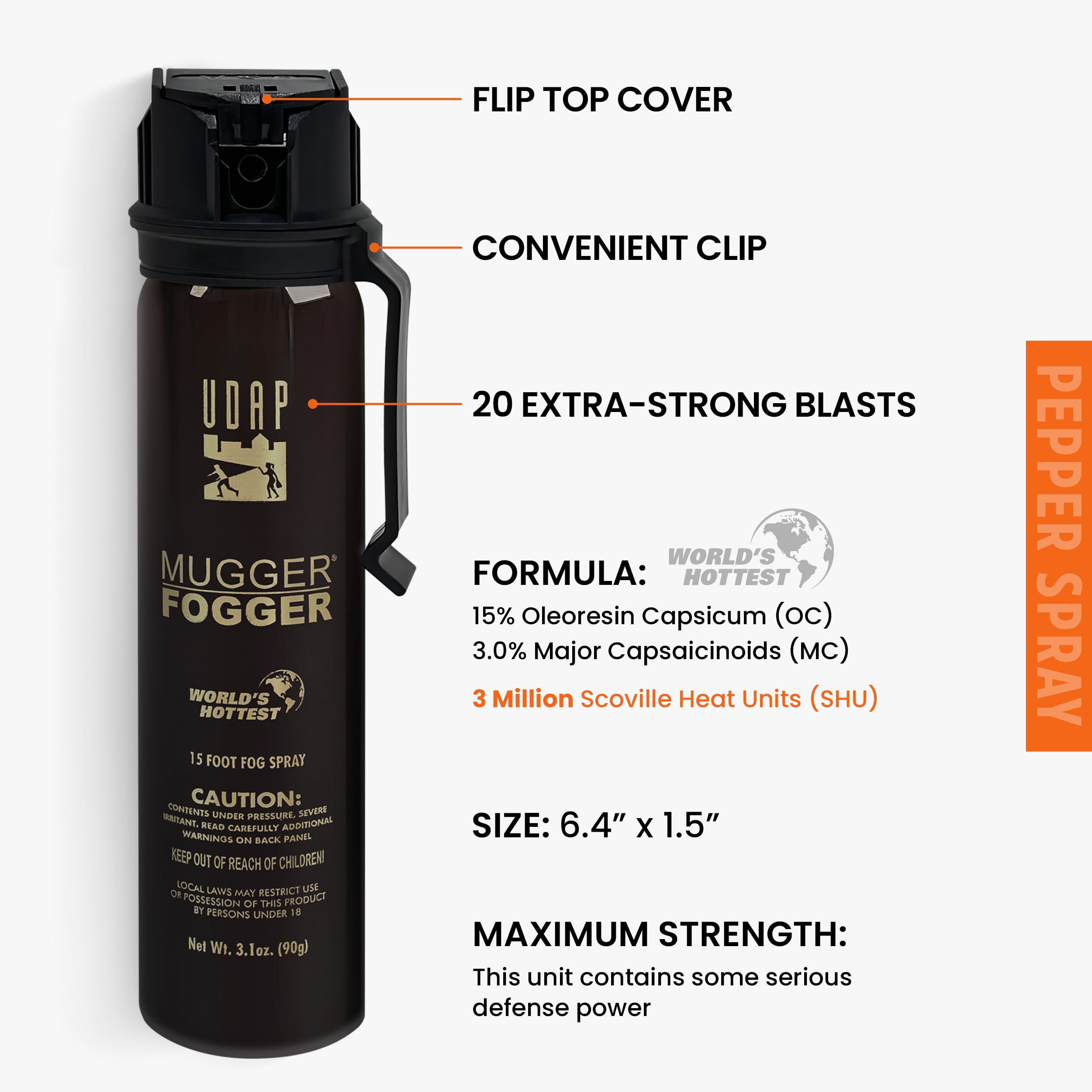 UDAP Pepper Power Mugger Fogger Hot Pepper Spray for Protection  3 1 oz  6MF  Single pack 