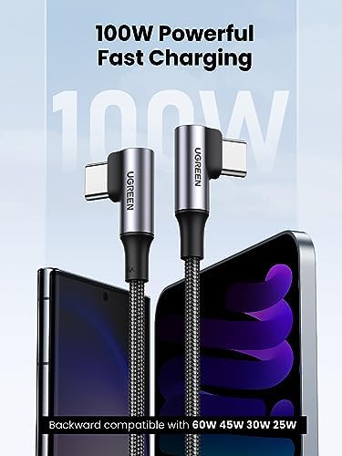UGREEN 100W USB C to USB C Cable  90 Degree Type C Cable for iPhone 17/17 Air/17 Pro/17 Pro Max/16  MacBook Pro 2022  iPad Pro 2022  Samsung Galaxy S25/S24/Z Fold  Google Pixel  Switch 10FT