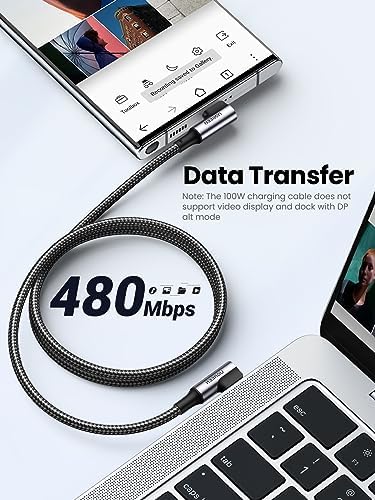 UGREEN 100W USB C to USB C Cable  90 Degree Type C Cable for iPhone 17/17 Air/17 Pro/17 Pro Max/16  MacBook Pro 2022  iPad Pro 2022  Samsung Galaxy S25/S24/Z Fold  Google Pixel  Switch 10FT