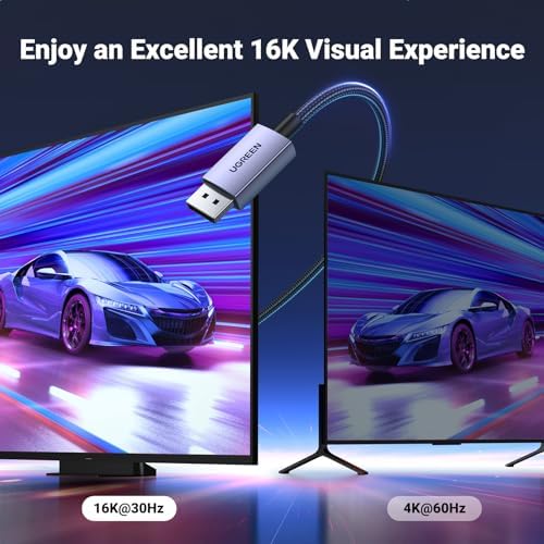 UGREEN 16K 6 6FT DisplayPort Cable 2 1  VESA Certified  DP 2 1 54Gbps Support 8K 240Hz 1080P 540Hz HDR  HDCP  DSC 1 2a  Braided Display Port Cable Cord Compatible FreeSync G Sync Video Card Monitor
