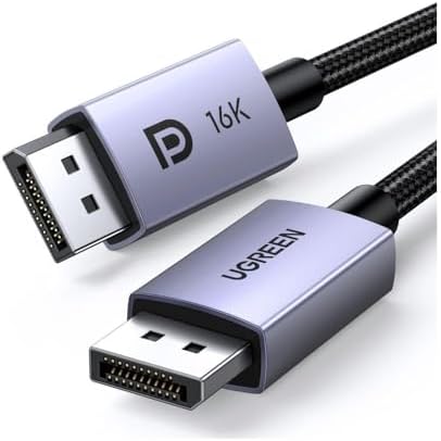 UGREEN 16K 6 6FT DisplayPort Cable 2 1  VESA Certified  DP 2 1 54Gbps Support 8K 240Hz 1080P 540Hz HDR  HDCP  DSC 1 2a  Braided Display Port Cable Cord Compatible FreeSync G Sync Video Card Monitor