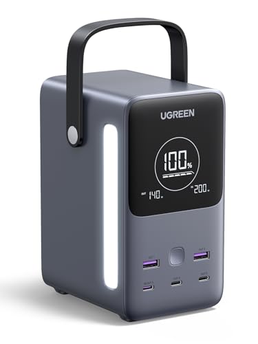 UGREEN 300W 48 000mAh Portable Charger Power Bank with Smart Digital Display  Lighting and SOS Mode  153Wh 5 Ports USB C Battery Pack for Outdoor Camping and Home Backup for Laptop and More