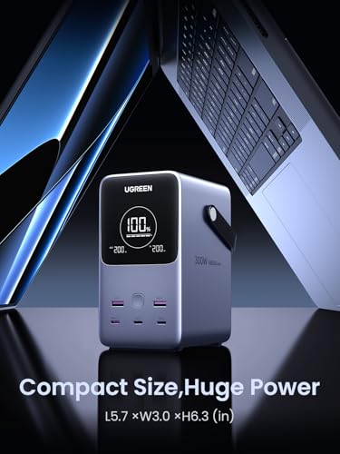 UGREEN 300W 48 000mAh Portable Charger Power Bank with Smart Digital Display  Lighting and SOS Mode  153Wh 5 Ports USB C Battery Pack for Outdoor Camping and Home Backup for Laptop and More