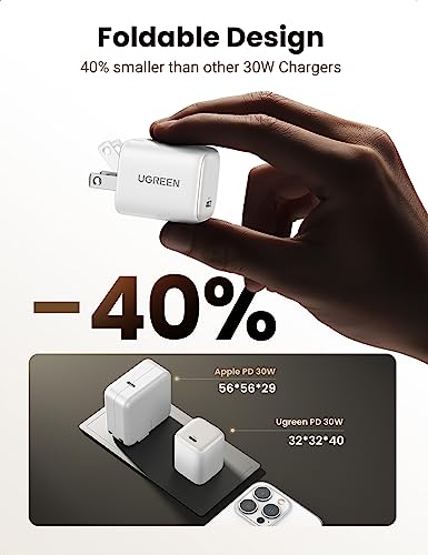 UGREEN 30W USB C Charger  Nexode Foldable GaN PPS Compact Fast Wall Charger Block  USB C Power Adapter for iPhone 16/15/14  Galaxy S25/S24/S23  Pixel 9/8/7  MacBook Air  iPad White 