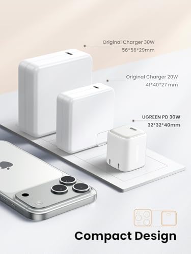 UGREEN 30W USB C Charger  Nexode Foldable GaN PPS Compact Fast Wall Charger Block  USB C Power Adapter for iPhone 17/16/15/14  Galaxy S25/S24/S23  Pixel 9/8/7  MacBook Air  iPad White 