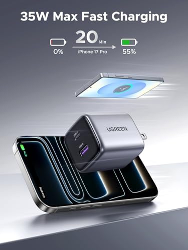 UGREEN 35W USB C Charger for iPhone 17 Fast Charging  Nexode 2 Ports GaN Foldable PPS Compact Fast Wall Charger Block for iPhone 17/16/15  Galaxy S25/S24/S23  Pixel 10/9/8  iPad  MacBook  Steam Deck
