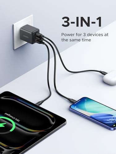 UGREEN 3 Port 30W USB C Charger  GaN II Compact iPhone Charger Fast Charging  Type C Power Adapter for iPhone 17/16/15 Series  Samsung Galaxy S25/24/23  iPad  Matt Black