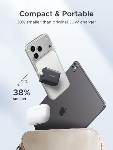 UGREEN 3 Port 30W USB C Charger  GaN II Compact iPhone Charger Fast Charging  Type C Power Adapter for iPhone 17/16/15 Series  Samsung Galaxy S25/24/23  iPad  Matt Black