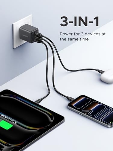 UGREEN 3 Port 30W USB C Charger  GaN II Compact iPhone Charger Fast Charging  Type C Power Adapter for iPhone 17/16/15 Series  Galaxy S26/S25/24  iPad  MacBook Neo/Air  Matt Black