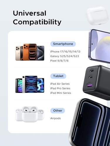 UGREEN 3 Port 30W USB C Charger  GaN II Compact iPhone Charger Fast Charging  Type C Power Adapter for iPhone 17/16/15 Series  Galaxy S26/S25/24  iPad  MacBook Neo/Air  Matt Black