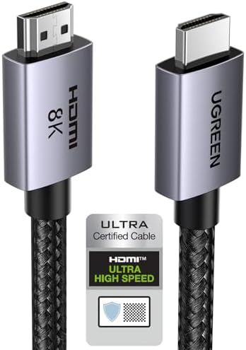UGREEN 8K HDMI 2 1 Cable 48Gbps 6 6FT  Certified Ultra High Speed HDMI Cord Aluminum  4K 240Hz 120Hz 10K 8K 60Hz  HDCP 2 2&2 3  eARC HDR 10 Dolby Compatible with PS5/Blu ray/Roku TV/Switch 2/Mac mini
