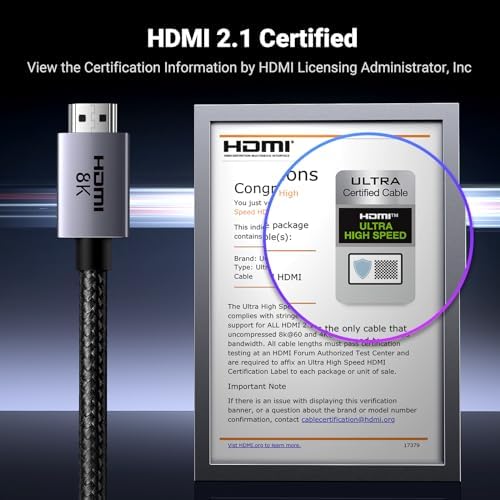 UGREEN 8K HDMI 2 1 Cable 48Gbps 6 6FT  Certified Ultra High Speed HDMI Cord Aluminum  4K 240Hz 120Hz 10K 8K 60Hz  HDCP 2 2&2 3  eARC HDR 10 Dolby Compatible with PS5/Blu ray/Roku TV/Switch 2/Mac mini