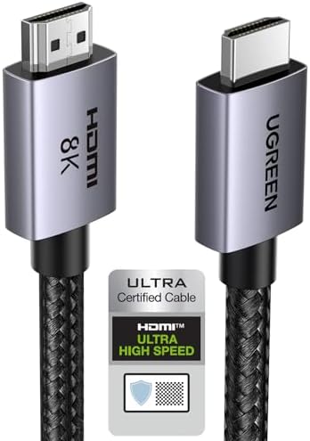 UGREEN 8K HDMI 2 1 Cable 48Gbps 6 6FT  Certified Ultra High Speed HDMI Cord Aluminum  4K 240Hz 120Hz 10K 8K 60Hz  HDCP 2 2&2 3  eARC HDR 10 Dolby Compatible with PS5/Blu ray/Roku TV/Switch 2/Mac mini